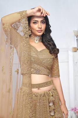 Graceful Brown  Embroidered bridal wear lehenga 4