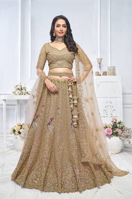 Graceful Brown  Embroidered bridal wear lehenga 5