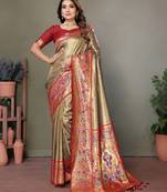 Mahendi mardani tissue silk bland paithani style border saree with Blouse