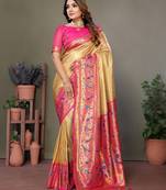 Light Yellow mardani tissue silk bland paithani style border saree with Blouse