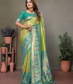Parrot Green mardani tissue silk bland paithani style border saree with Blouse