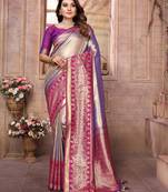 Violet Sundari tissue silk bland banarasi style border saree with Blouse