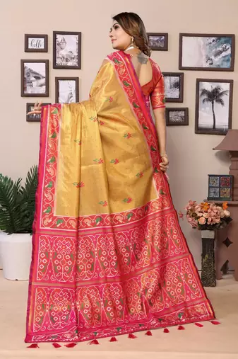 Yellow Surekha tissue silk bland patola border and pallu saree with Blouse