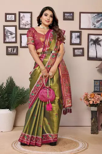 Mahendi Surekha tissue silk bland patola border and pallu saree with Blouse