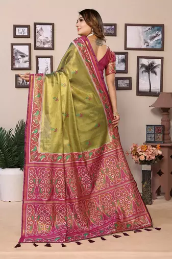 Mahendi Surekha tissue silk bland patola border and pallu saree with Blouse