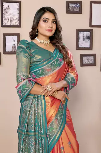 Orange Surekha tissue silk bland patola border and pallu saree with Blouse