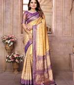Purple Banarasi style tissue silk bland classic designer saree with Blouse