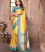 Yellow Banarasi style tissue silk bland classic designer saree with Blouse