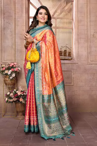 Orange Banarasi style tissue silk bland classic designer saree with Blouse