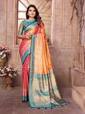 Orange Banarasi style tissue silk bland classic designer saree with Blouse 1