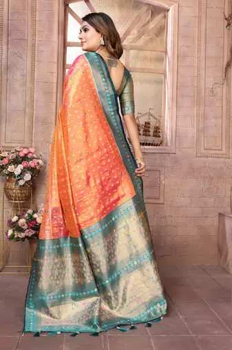 Orange Banarasi style tissue silk bland classic designer saree with Blouse