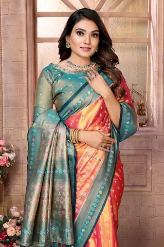 Orange Banarasi style tissue silk bland classic designer saree with Blouse