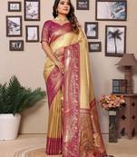 Cream Banarasi style classic tissue silk Bland contust border saree with Blouse