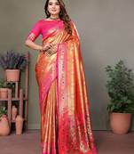 Orange Vasantani Banarasi style tissue silk bland contrust border saree with Blouse