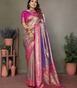 Violet Vasantani Banarasi style tissue silk bland contrust border saree with Blouse