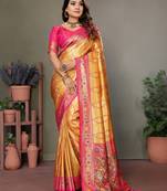 Yellow Vasantani Banarasi style tissue silk bland contrust border saree with Blouse