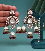 Magenta color kundan meenakari earrings