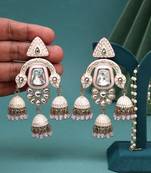 Pink color kundan meenakari earrings