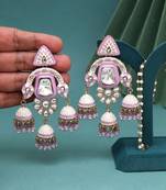 Light purple color kundan meenakari earrings
