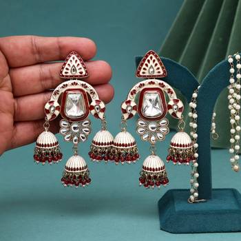 Maroon color kundan meenakari earrings 1