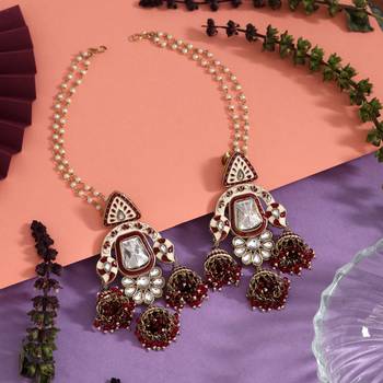 Maroon color kundan meenakari earrings 2
