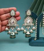 Rama green color kundan meenakari earrings