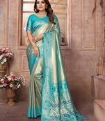 Firozi Panchtani Kanjivaram Style Tissue silk bland zari work saree with Blouse