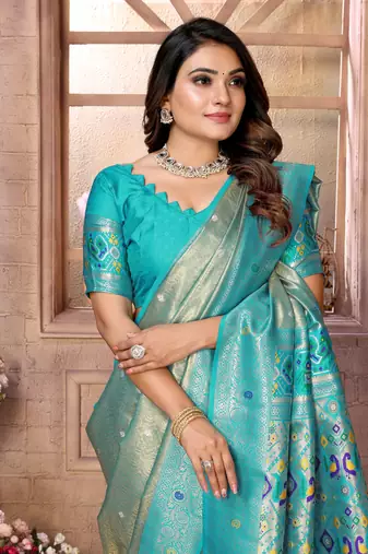 Firozi Panchtani Kanjivaram Style Tissue silk bland zari work saree with Blouse