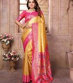 Yellow Panchtani Kanjivaram Style Tissue silk bland zari work saree with Blouse