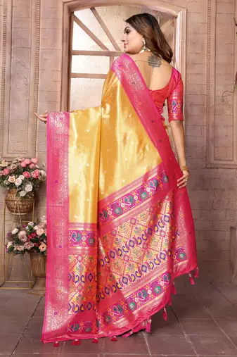 Yellow Panchtani Kanjivaram Style Tissue silk bland zari work saree with Blouse