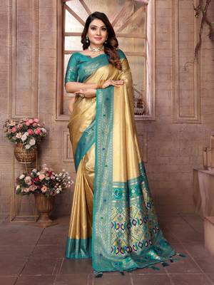 Light Yellow Panchtani Kanjivaram Style Tissue silk bland zari work saree with Blouse 1