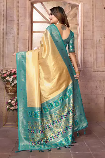 Light Yellow Panchtani Kanjivaram Style Tissue silk bland zari work saree with Blouse