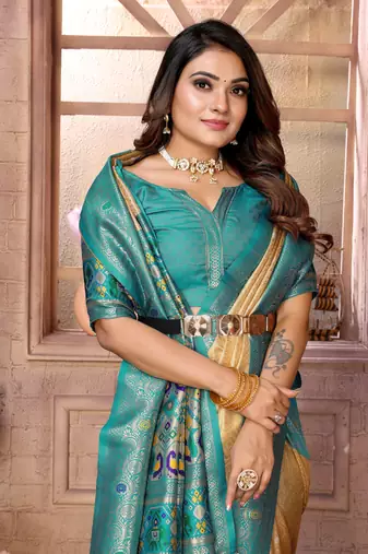 Light Yellow Panchtani Kanjivaram Style Tissue silk bland zari work saree with Blouse