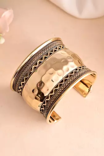Gold-toned textured brass cuff bracelet