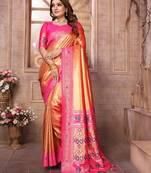 Orange Panchtani Kanjivaram Style Tissue silk bland zari work saree with Blouse