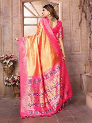 Orange Panchtani Kanjivaram Style Tissue silk bland zari work saree with Blouse 4