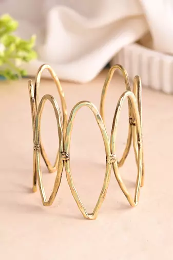 Gold-plated bamboo-inspired open cuff bracelet