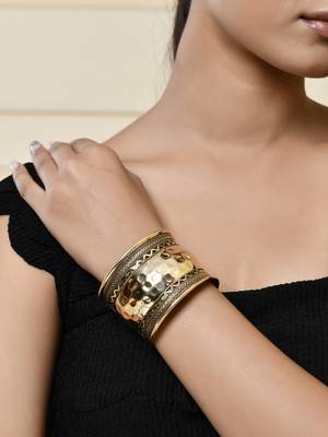 Gold-toned textured brass cuff bracelet 1