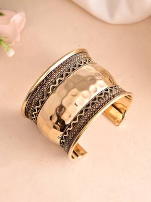 Gold-toned textured brass cuff bracelet 2