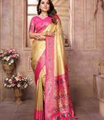 Lemon Green Panchtani Kanjivaram Style Tissue silk bland zari work saree with Blouse