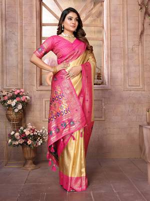 Lemon Green Panchtani Kanjivaram Style Tissue silk bland zari work saree with Blouse 3