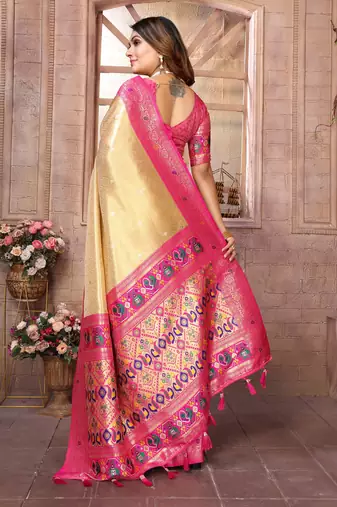 Lemon Green Panchtani Kanjivaram Style Tissue silk bland zari work saree with Blouse