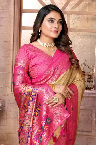 Lemon Green Panchtani Kanjivaram Style Tissue silk bland zari work saree with Blouse