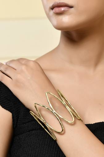 Gold-plated bamboo-inspired open cuff bracelet