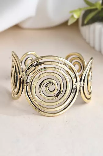 Stylish gold spiral open cuff bracelet for women