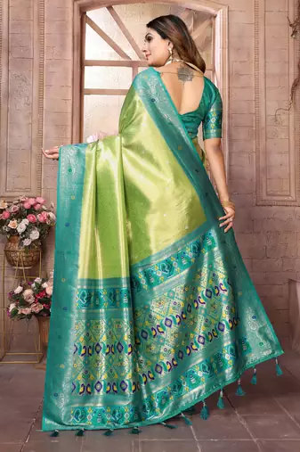 Parrot Green Panchtani Kanjivaram Style Tissue silk bland zari work saree with Blouse