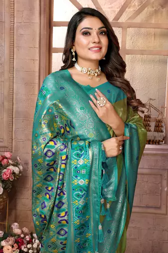 Parrot Green Panchtani Kanjivaram Style Tissue silk bland zari work saree with Blouse