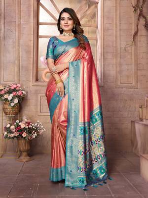 Red Panchtani Kanjivaram Style Tissue silk bland zari work saree with Blouse 1