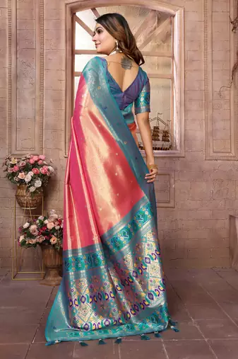 Red Panchtani Kanjivaram Style Tissue silk bland zari work saree with Blouse