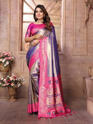 Violet Panchtani Kanjivaram Style Tissue silk bland zari work saree with Blouse 1